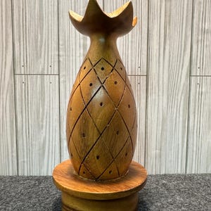 Vintage Monkey Pod Wood Pineapple Appetizer Server Toothpick Holder