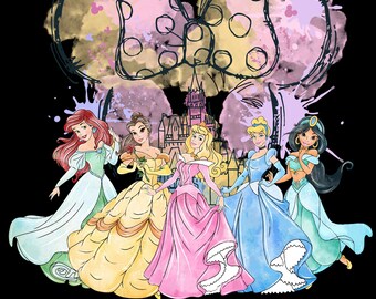 Retro Princess Happily Ever After Png, Watercolor Princesses Png, Retro Colorful Castle Png, Mouse Ear Castle Png, Sublimation Design Png
