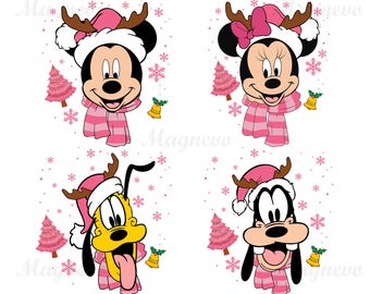 Vacaciones de Navidad - Caras de personajes de Mickey Pluto, Goofy, Daisy, Donald y Minnie, paquete png jpg, archivos de corte cricut, descarga instantánea,
