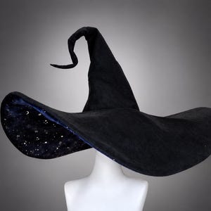 Handmade Black Witch Hat Celestial Gothic Halloween Cosplay Costume Accessory