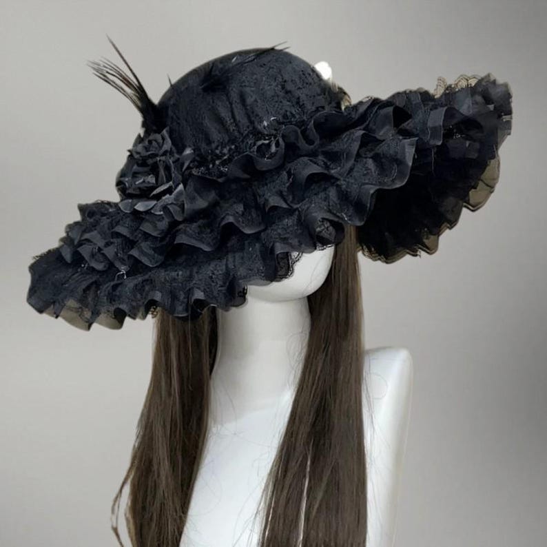 Black Gothic Widow Witch Hat, Adjustable Dark Fashion Headpiece, Handmade Accessory image 3