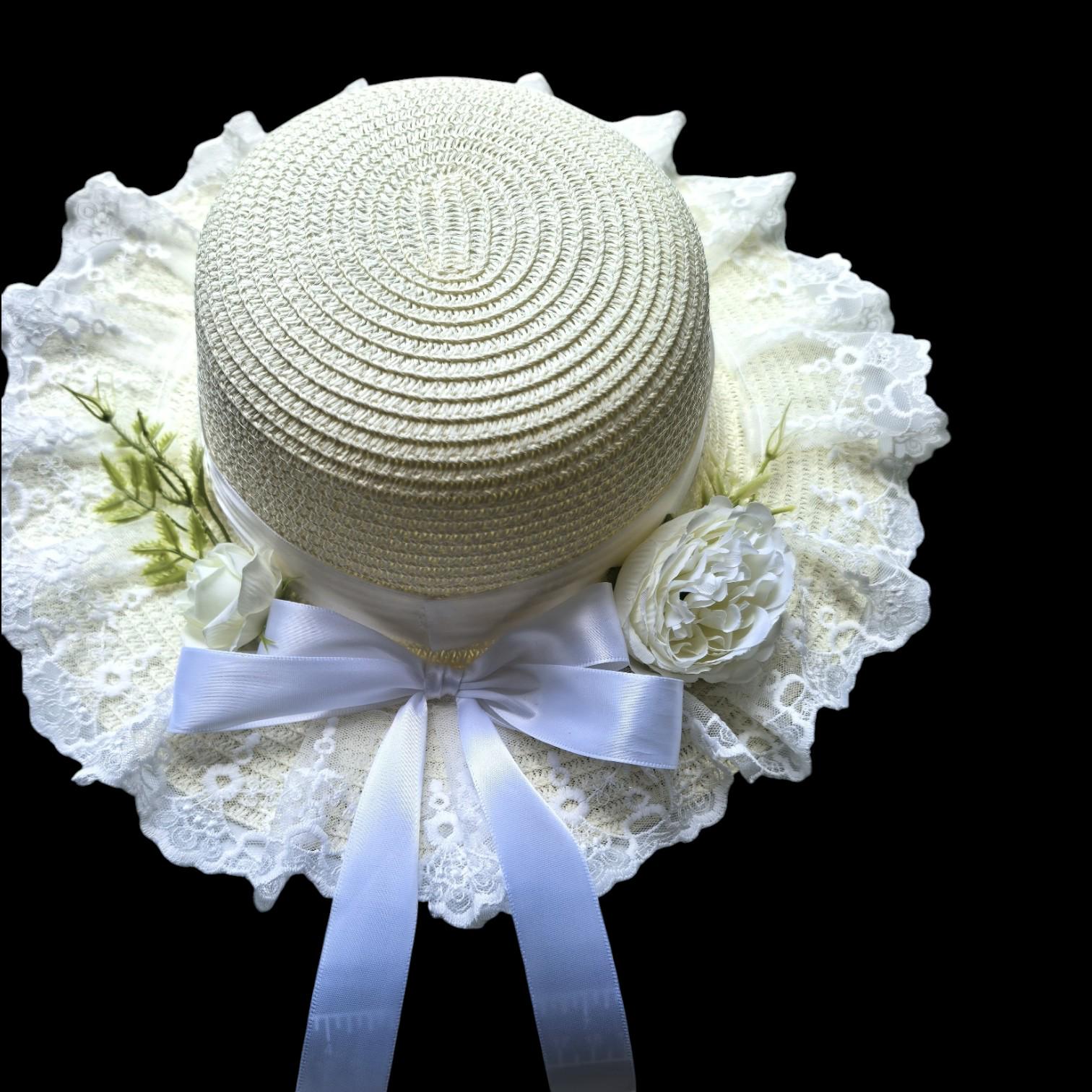 Floral Straw Sun Hat, Lace Trim, Ribbon Bow, Cottagecore Style - Etsy