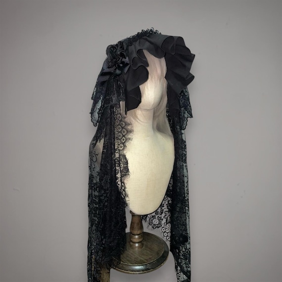 Handmade Gothic Dollcore Black BNT Trailing Hat Dark Romantic Accessory