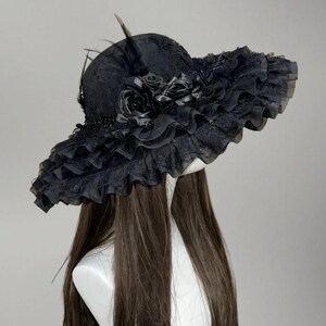 Black Gothic Widow Witch Hat, Adjustable Dark Fashion Headpiece, Handmade Accessory image 2