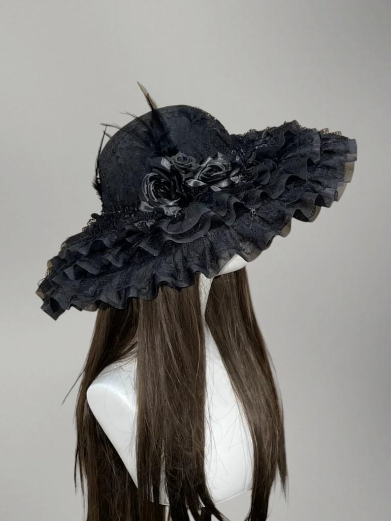 Black Gothic Widow Witch Hat, Adjustable Dark Fashion Headpiece, Handmade Accessory image 2