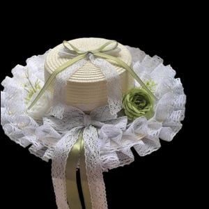 Handmade Cottagecore Sun Hat with Lace Bows and Floral Accents - Custom Ribbon Colors for Lolita Fashion Summer Accessory