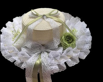 GREVI Firenze Italy Sun Straw HAT W/ LACE Floral Bow Veil - Etsy display picture 1