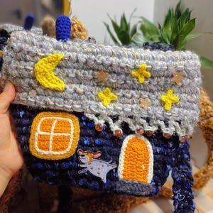 Unique Handmade Galaxy-Inspired Crossbody House Bag with Stunning Starry Design, Adjustable Strap and Shimmering Lining