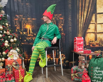 Costume da elfo di Natale da uomo: vestito da elfo verde con cappello e scarpe