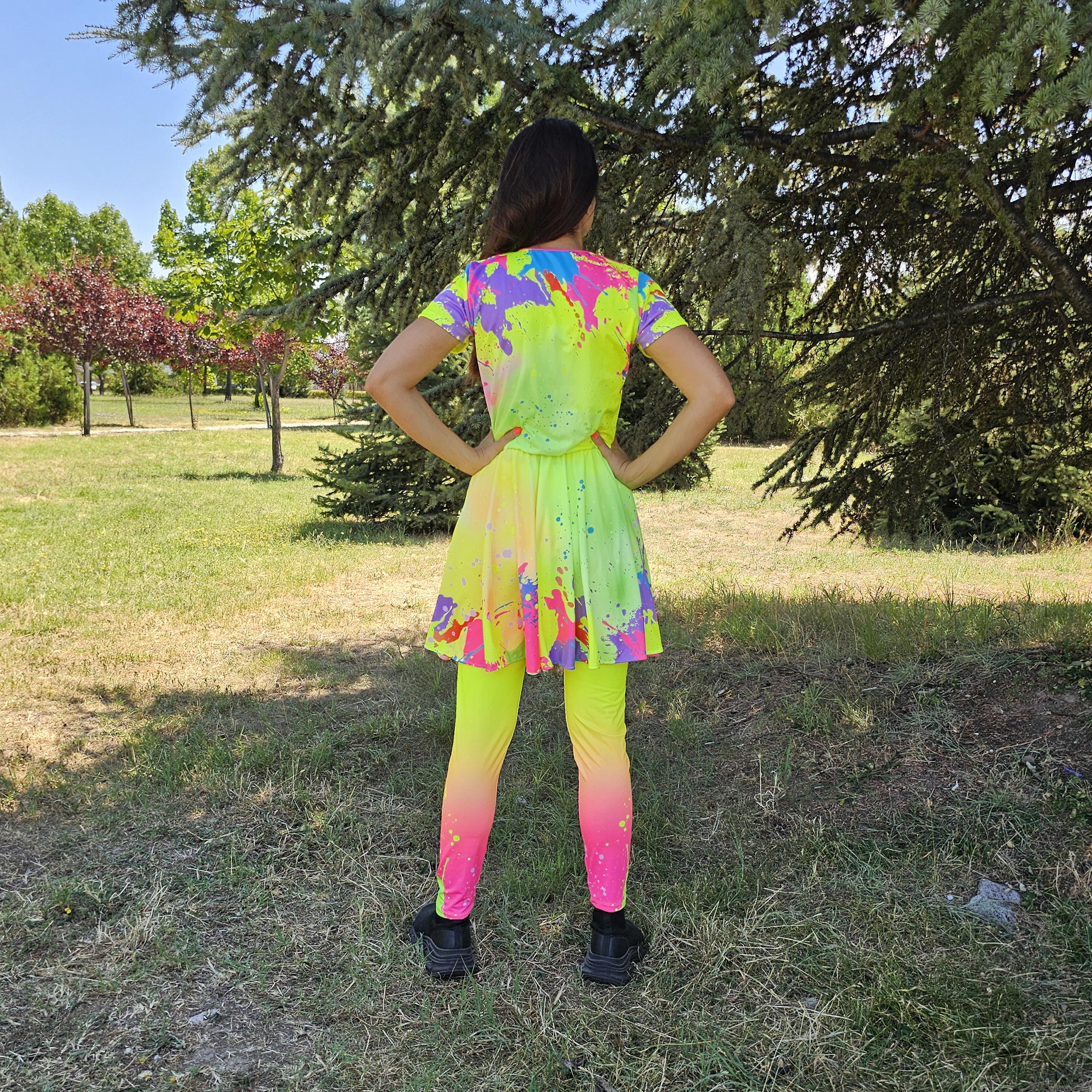 uv party dress Neon UV Glow Pink Lightning Print Bodycon Spandex Dress with Scoop Neck and Cap Sleeves -