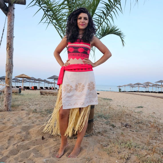 hawaii beach party fancy dress Hawaiian Party Costume: Bodysuit, Straw Skirt & Textile Skirt