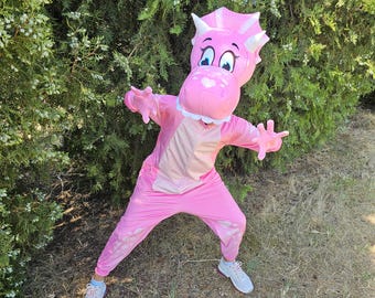 ピンクの恐竜ハロウィンコスチューム：ぬいぐるみフリースキッズ