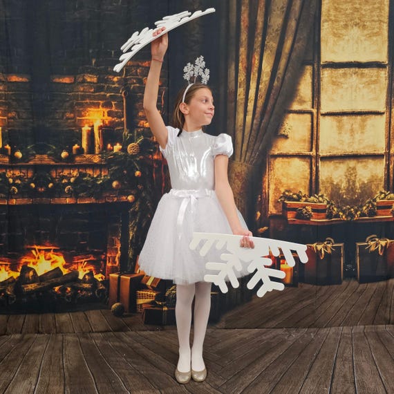 Set De Copo De Nieve Para Niña - Diadema Y Falda Tutu Blanca Con Estrellas - Disfraz De Invierno Para Navidad, Fiestas Y Carnaval - Regalo Festivo
