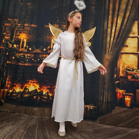 Personalized Angel Costume for Kids: Satin Dress & Wings
