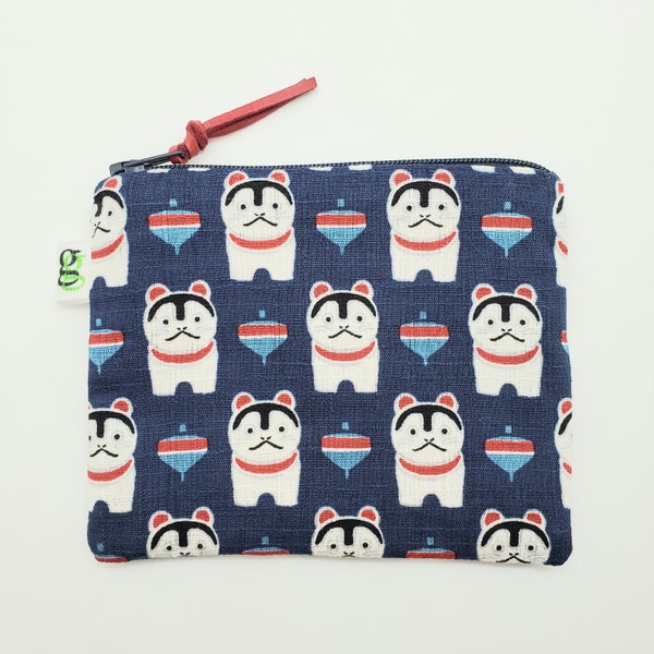 Padded Zip Pouch purse Gadget Coin Case - Japanese Lucky cats neko Asian print