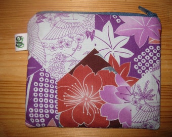 Padded Mini Zip Pouch purse Gadget Coin Case - Purple and Pink Cherry Blossom print groovy gurls groovygurls