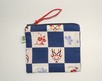 Padded Zipper Pouch Purse Gadget  - Samurai Cherry Blossoms Print Japanese Fabric