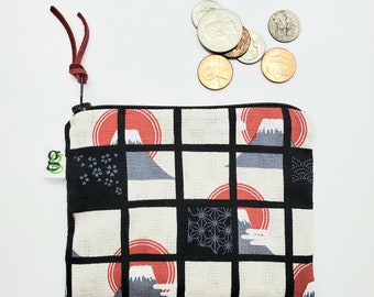 Padded Zip Pouch purse Gadget Coin Case - Japanese Mount Fuji Asian print