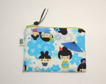 Padded Zipper Pouch Purse Gadget  - Japanese Kawaii Girl or Boy Kimono Animated Fabric