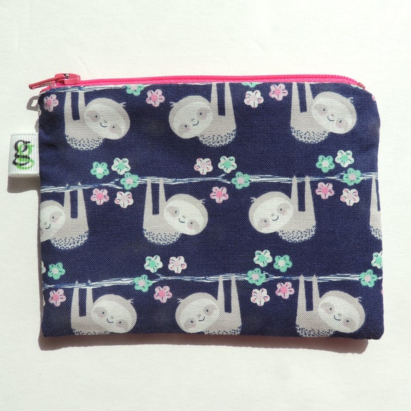 Padded Zip Pouch purse Gadget Coin Case - Sloth prints kids wallet