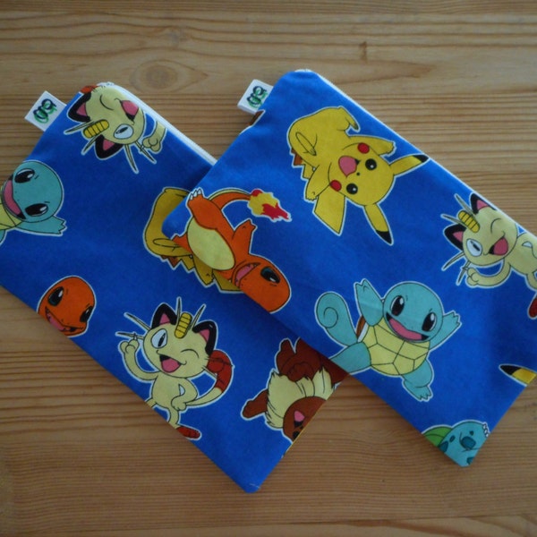 Reusable Zipper Snack Bags for Kiddos Eco Friendly Set of 2 Pokemon Print Pikachu Charmander Eevee Bulbasaur groovy gurls groovygurls