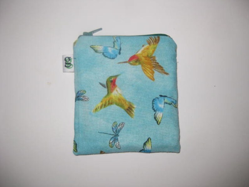 Padded Zip Pouch purse Gadget Coin Case Pouch Hummingbirds Butterflies Dragonflies print groovy gurls groovygurls
