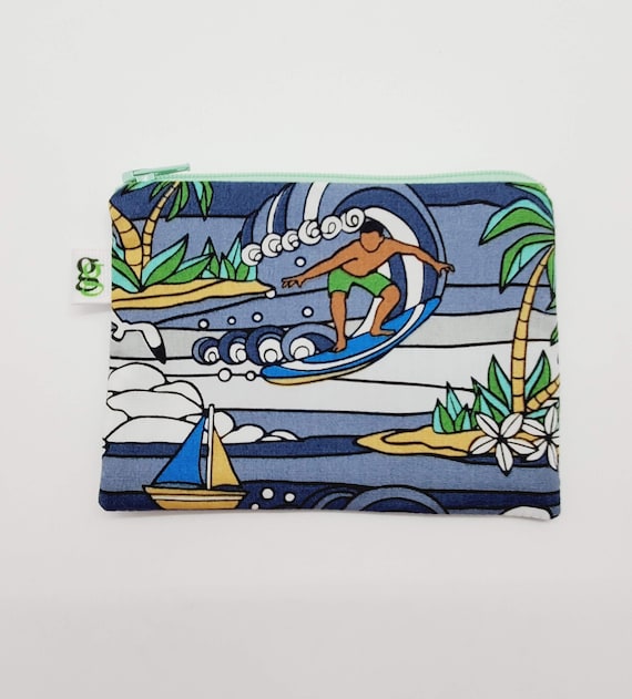 Padded Mini Zipper Pouch Purse Gadget Makeup Case Surf Hawaii Riptide  Fabric 