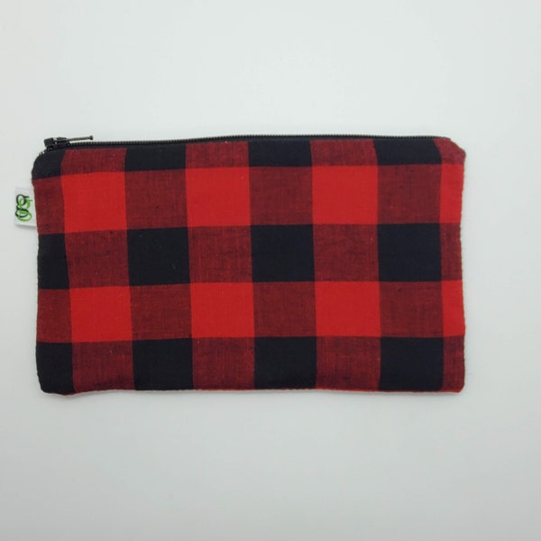 Buffalo Black And Red Check Plaid Padded Zipper Pouch
