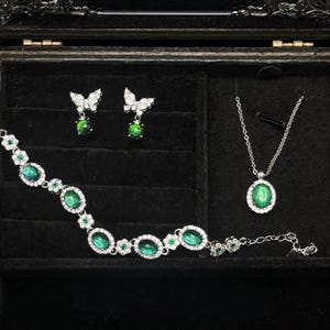 Echt Schmetterling Flügel Grün Schmuck Set , Halskette Armband Ohrringe Geschenk für Frauen