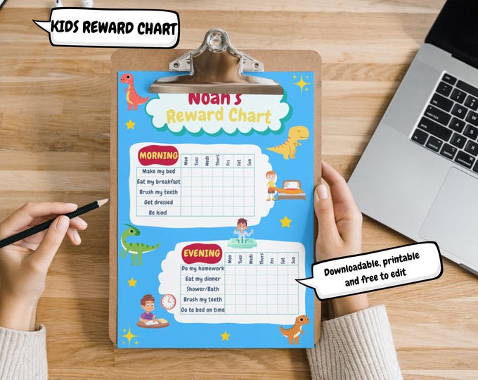 Editable Dinosaur Reward Chart for Boys Printable Dino Chore Chart for ...