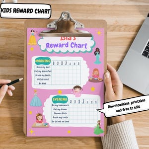 Tabella premi principessa per bambini / Tabella faccende modificabile / PDF stampabile e modello Canva / Tabella comportamento, monitoraggio responsabilità