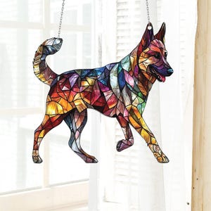 Vibrant Dog Window Hanging Stained Glass Sun Catcher Keychain - Perfect Gift for Dog Lovers and Owners, Home Decor, and Dog Dad Present