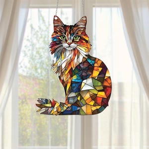 Elegant Cat Window Suncatcher Acrylic Wall Art - Cute Home Decor for Cat Lovers, Gift for Mom, Window Hanger with Hanging Chain