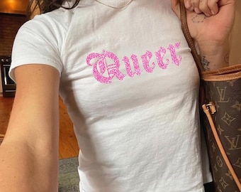 Queer Glitter Lesbian Bisexual Gay Pride MUNA y2k Baby Tee T-Shirt Crop Top Sapphic Shirt wlw LGBTQ