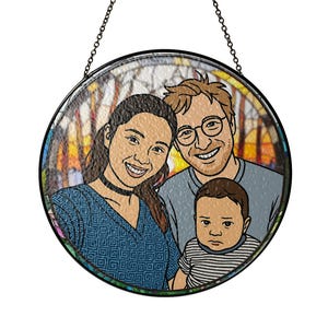 Custom Family Portrait Stained Glass | Faux Stained Glass Suncatcher Gift for Family, Memorial | SKU.25T16T4