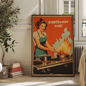 Lámina de arte para pared de cocina: póster "Todo está bien", lienzo moderno para decorar el hogar, frase tipográfica divertida para la cocina, idea de regalo única