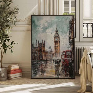 London Abstract Travel Poster Wall Art, Modern Cityscape Print, London Decor, Canvas or Paper Options, Gift for Travelers & Art Lovers