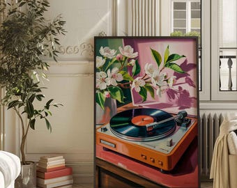 Vinyl Record Player Print | Music Poster Art | Retro Digital Wall Print