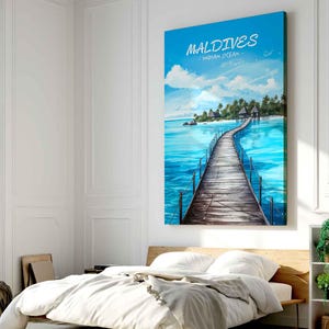 Malediven Reise Poster Print | Blaue Lagune Wandkunst, Tropischer Strand Leinwand, Insel Dekor, Küstendekoration, Urlaubsgeschenk