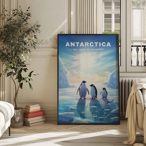 Póster o lienzo de pingüinos de la Antártida, decoración de vida silvestre para el hogar, regalo para amantes de la naturaleza, ilustración de animales polares, decoración para habitación infantil.