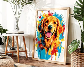 Golden Retriever Pop Art Print | Colorful Dog Portrait Wall Art Printable