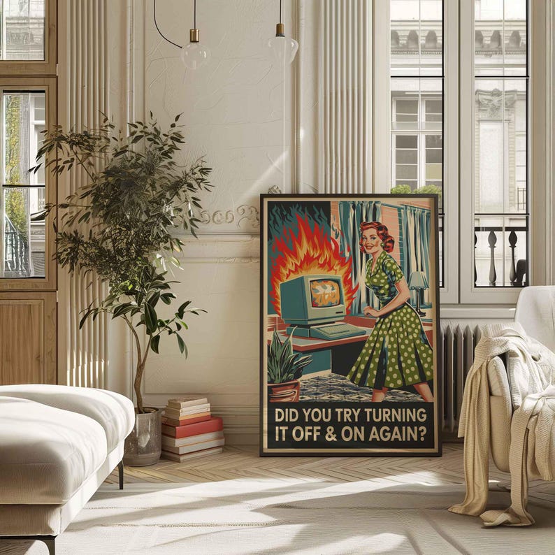 a poster of a woman typing on a computer