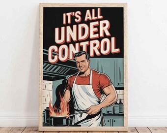 Kitchen Poster Print – Funny Retro Chef Wall Art, Cooking Kitchen Canvas