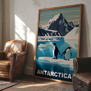 Antarctica Penguins Poster Print Wall Art, Canvas Decor for Nursery, Living Room, Wildlife Theme Home Decoration