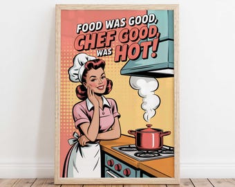 Hot Chef Kitchen Wall Art | Retro Pop Art Poster Funny Cooking Decor