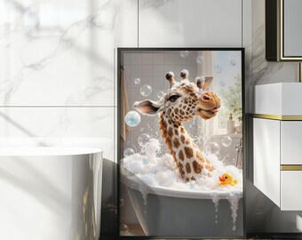 Funny Giraffe Self Care Bathroom Print – Cute Animal Wall Decor
