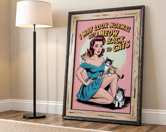 Funny Cat Retro Pop Art Print: Quirky Cat Lover Home Decor