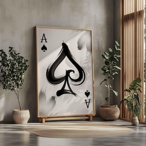 Minimalistisches Ace of Spades Brush Poster Druck | Moderne Leinwand Kunst | Spielkarte Dekor für Zuhause, Büro | Spielzimmer Geschenk