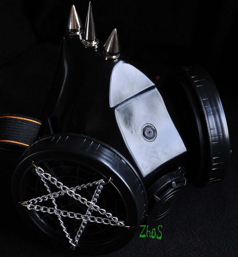 Cyber Mask Cyber Goth Respirator Black Gas Mask Pentagram 3 SPIKES image 2