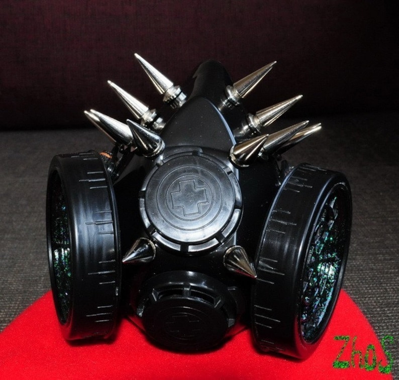 Black Cyber Mask Cyber Goth Respirator Gas Mask 14 Spikes ...